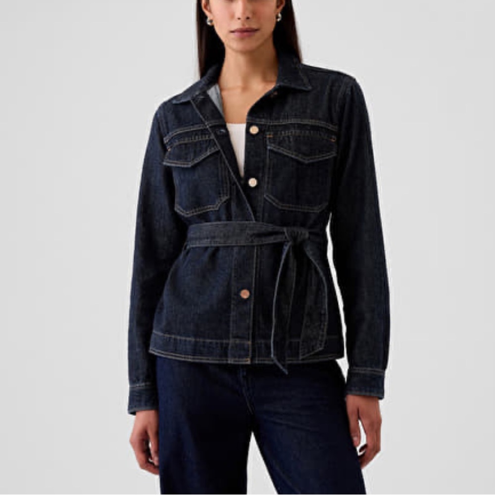 Women's belted featherweight dark wash Denim Jacket